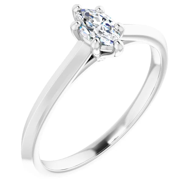 14K White Gold 0.88 CTW Marquise Claw-Prong Solitaire Lab Grown Diamond Engagement Ring