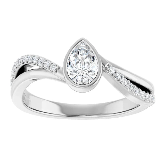 14K White Gold 0.895 CTW Pear Bezel-Set Lab Grown Diamond Engagement Ring