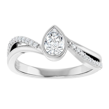 14K White Gold 0.895 CTW Pear Bezel-Set Lab Grown Diamond Engagement Ring