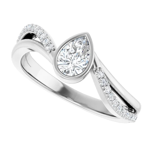 14K White Gold 0.895 CTW Pear Bezel-Set Lab Grown Diamond Engagement Ring