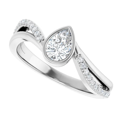 14K White Gold 0.895 CTW Pear Bezel-Set Lab Grown Diamond Engagement Ring