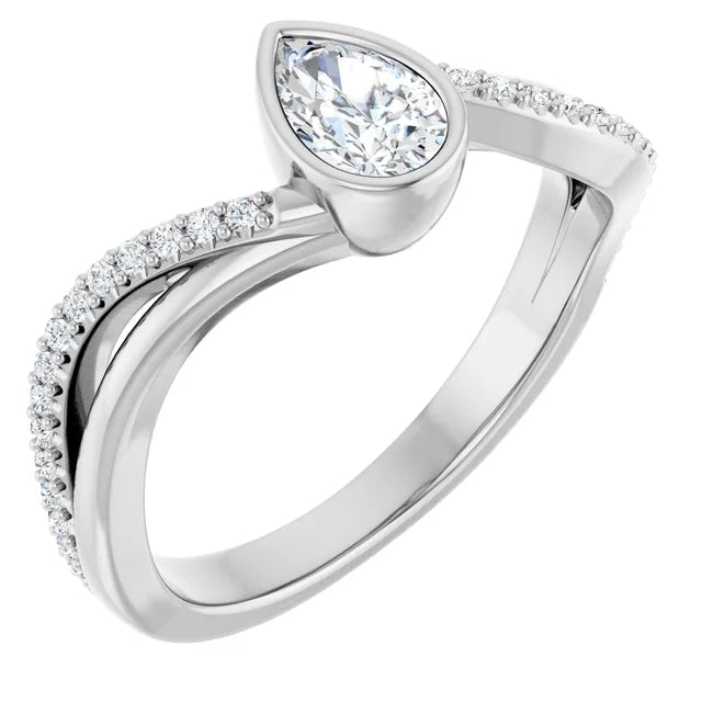 14K White Gold 0.895 CTW Pear Bezel-Set Lab Grown Diamond Engagement Ring