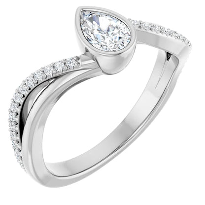 14K White Gold 0.895 CTW Pear Bezel-Set Lab Grown Diamond Engagement Ring