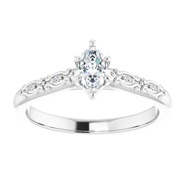 14K White Gold 0.89 CTW Marquise Accented Lab Grown Diamond Engagement Ring