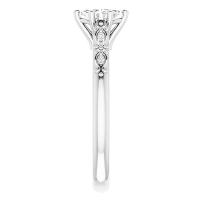 14K White Gold 0.89 CTW Marquise Accented Lab Grown Diamond Engagement Ring