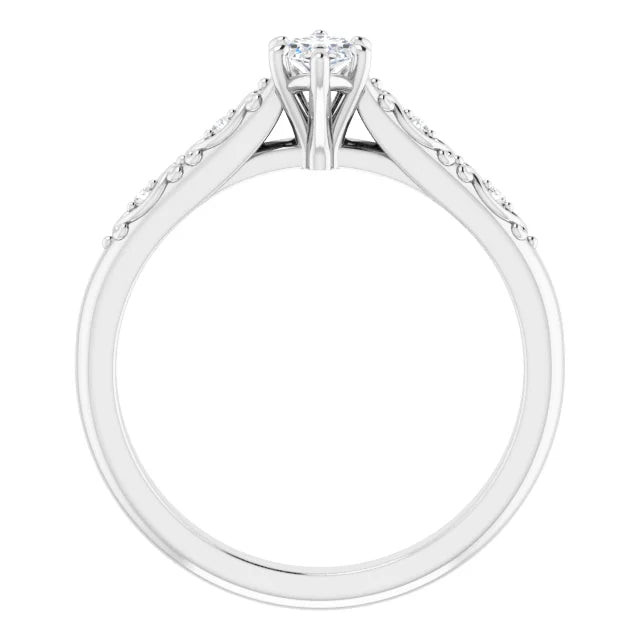 14K White Gold 0.89 CTW Marquise Accented Lab Grown Diamond Engagement Ring