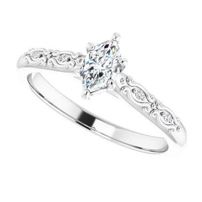 14K White Gold 0.89 CTW Marquise Accented Lab Grown Diamond Engagement Ring