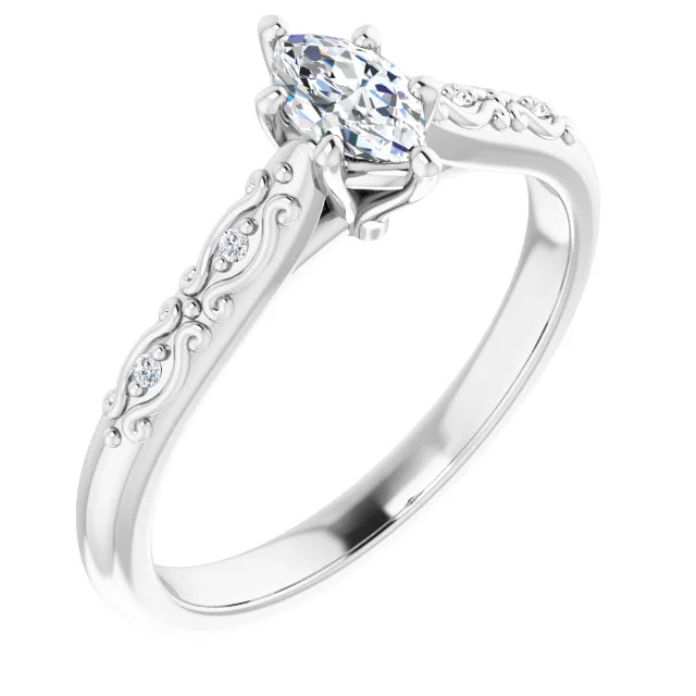 14K White Gold 0.89 CTW Marquise Accented Lab Grown Diamond Engagement Ring