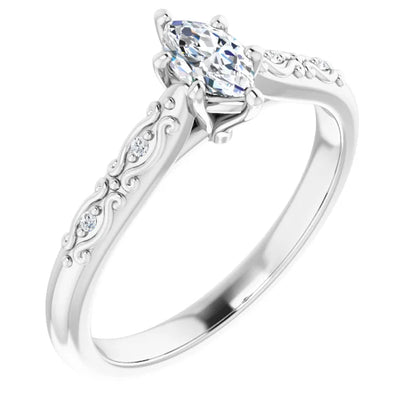 14K White Gold 0.89 CTW Marquise Accented Lab Grown Diamond Engagement Ring