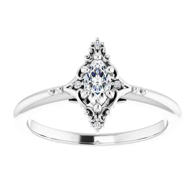 14K White Gold 0.92 CTW Marquise Accented Lab Grown Diamond Engagement Ring
