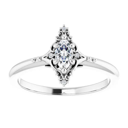 14K White Gold 0.92 CTW Marquise Accented Lab Grown Diamond Engagement Ring