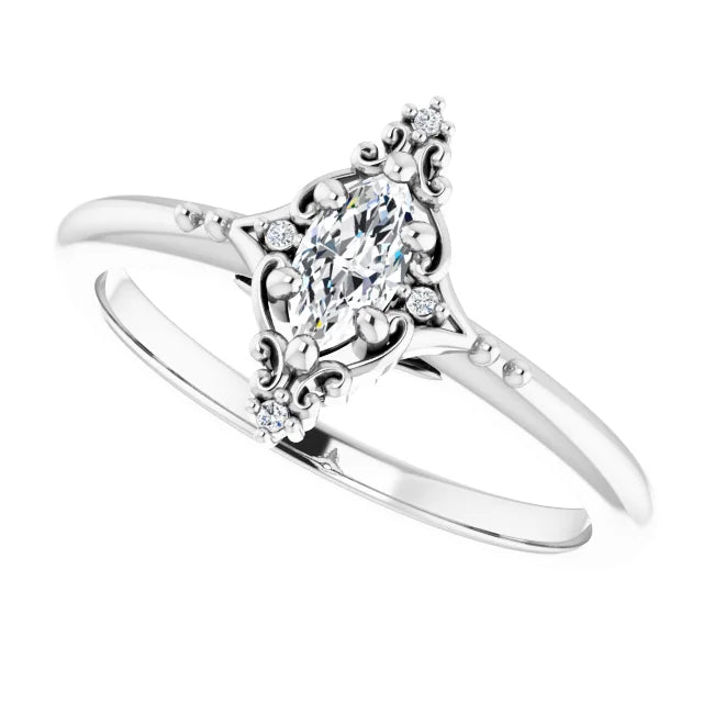14K White Gold 0.92 CTW Marquise Accented Lab Grown Diamond Engagement Ring