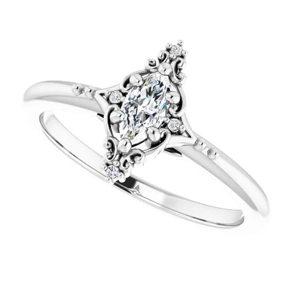 14K White Gold 0.92 CTW Marquise Accented Lab Grown Diamond Engagement Ring