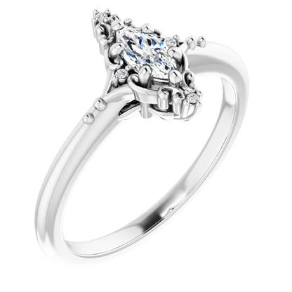 14K White Gold 0.92 CTW Marquise Accented Lab Grown Diamond Engagement Ring
