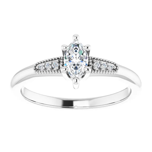 14K White Gold 0.93 CTW Marquise Accented Lab Grown Diamond Engagement Ring