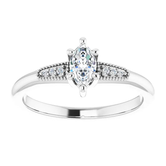 14K White Gold 0.93 CTW Marquise Accented Lab Grown Diamond Engagement Ring