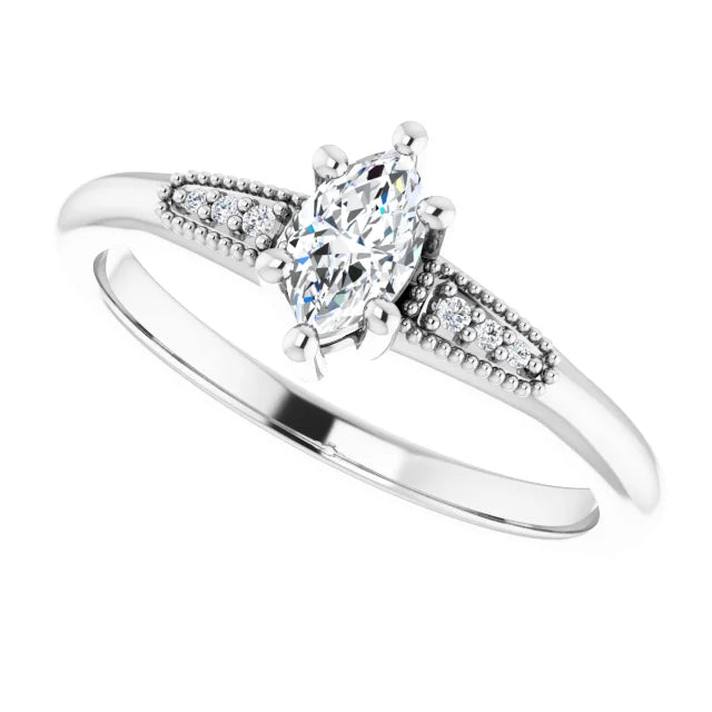 14K White Gold 0.93 CTW Marquise Accented Lab Grown Diamond Engagement Ring