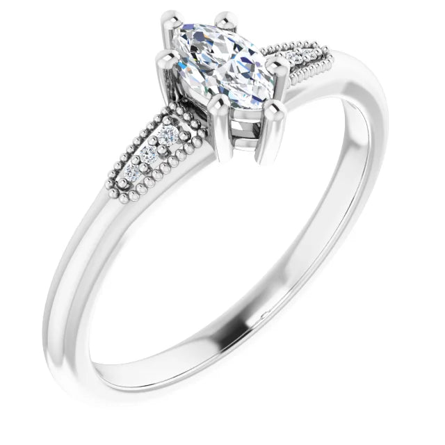 14K White Gold 0.93 CTW Marquise Accented Lab Grown Diamond Engagement Ring