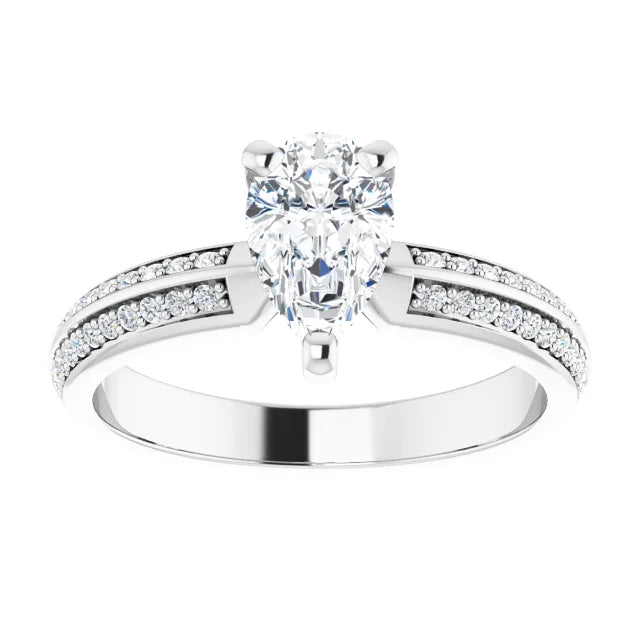 14K White Gold 0.95 CTW Pear Accented Double-Row Lab Grown Diamond Engagement Ring
