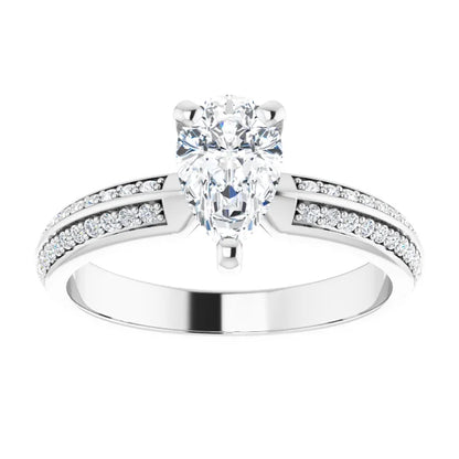 14K White Gold 0.95 CTW Pear Accented Double-Row Lab Grown Diamond Engagement Ring