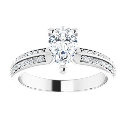 14K White Gold 0.95 CTW Pear Accented Double-Row Lab Grown Diamond Engagement Ring