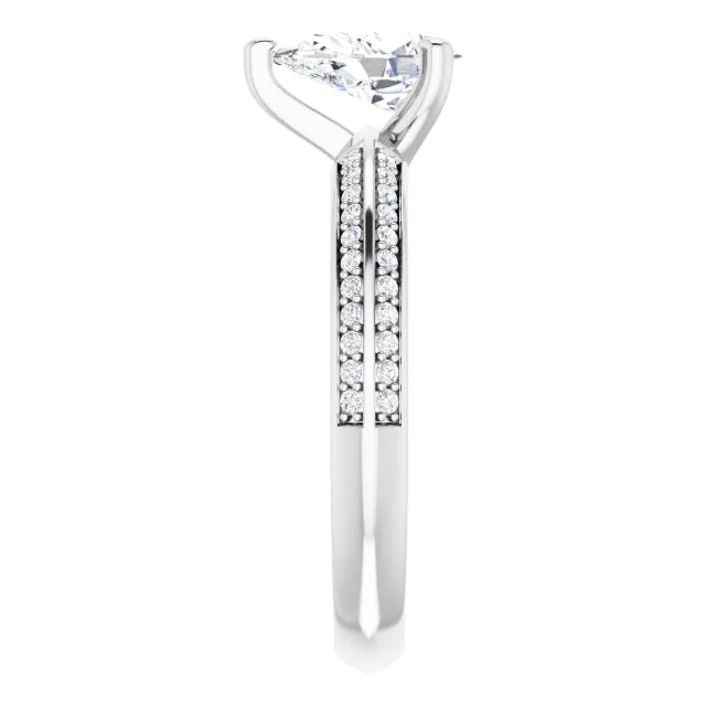 14K White Gold 0.95 CTW Pear Accented Double-Row Lab Grown Diamond Engagement Ring