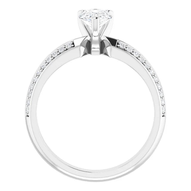 14K White Gold 0.95 CTW Pear Accented Double-Row Lab Grown Diamond Engagement Ring