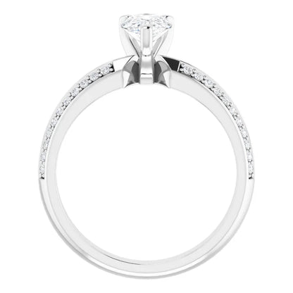 14K White Gold 0.95 CTW Pear Accented Double-Row Lab Grown Diamond Engagement Ring