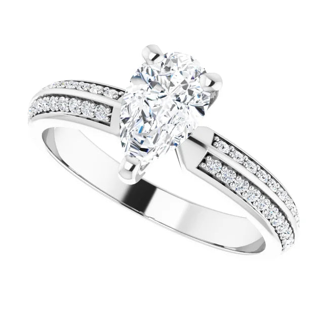 14K White Gold 0.95 CTW Pear Accented Double-Row Lab Grown Diamond Engagement Ring
