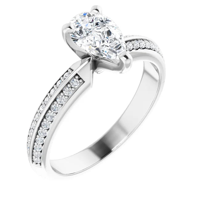 14K White Gold 0.95 CTW Pear Accented Double-Row Lab Grown Diamond Engagement Ring