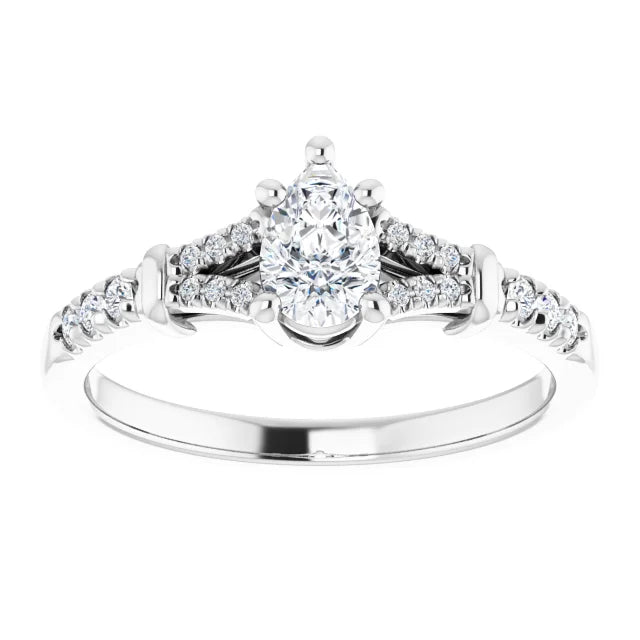 14K White Gold 0.984 CTW Pear Accented Lab Grown Diamond Engagement Ring