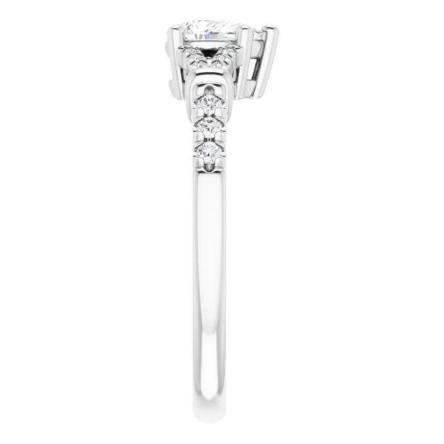 14K White Gold 0.984 CTW Pear Accented Lab Grown Diamond Engagement Ring