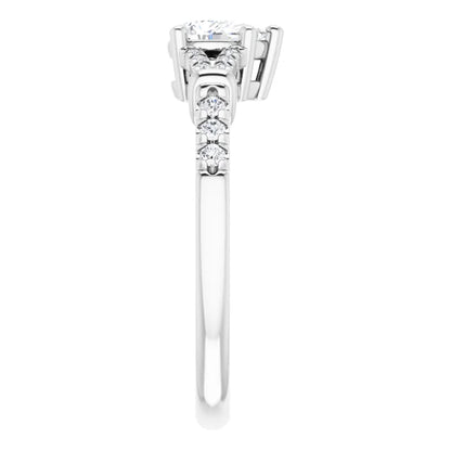 14K White Gold 0.984 CTW Pear Accented Lab Grown Diamond Engagement Ring