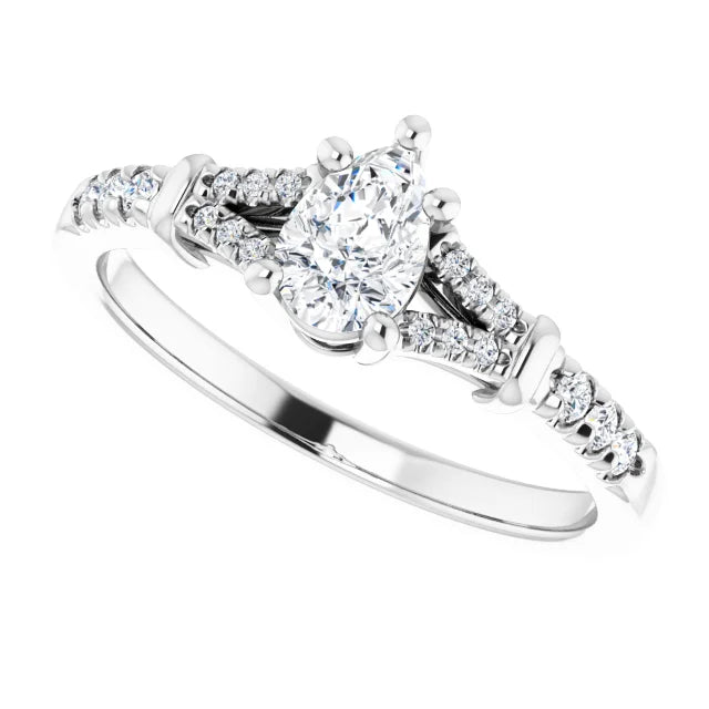 14K White Gold 0.984 CTW Pear Accented Lab Grown Diamond Engagement Ring