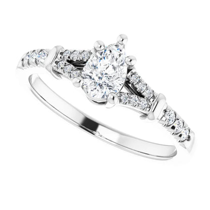 14K White Gold 0.984 CTW Pear Accented Lab Grown Diamond Engagement Ring