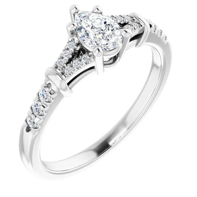 14K White Gold 0.984 CTW Pear Accented Lab Grown Diamond Engagement Ring