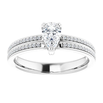 14K White Gold 0.985 CTW Pear Accented Split-Shank Lab Grown Diamond Engagement Ring
