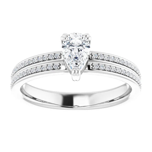 14K White Gold 0.985 CTW Pear Accented Split-Shank Lab Grown Diamond Engagement Ring