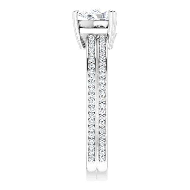 14K White Gold 0.985 CTW Pear Accented Split-Shank Lab Grown Diamond Engagement Ring