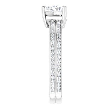 14K White Gold 0.985 CTW Pear Accented Split-Shank Lab Grown Diamond Engagement Ring