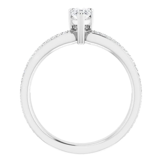 14K White Gold 0.985 CTW Pear Accented Split-Shank Lab Grown Diamond Engagement Ring
