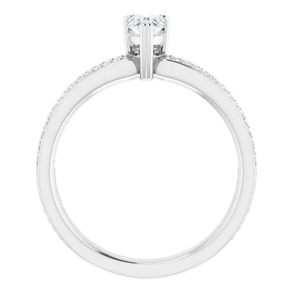 14K White Gold 0.985 CTW Pear Accented Split-Shank Lab Grown Diamond Engagement Ring
