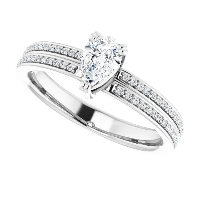 14K White Gold 0.985 CTW Pear Accented Split-Shank Lab Grown Diamond Engagement Ring