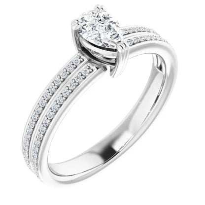 14K White Gold 0.985 CTW Pear Accented Split-Shank Lab Grown Diamond Engagement Ring