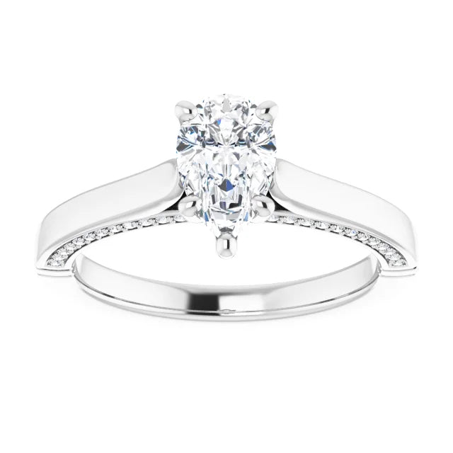 14K White Gold 0.98 CTW Pear Accented Cathedral Lab Grown Diamond Engagement Ring