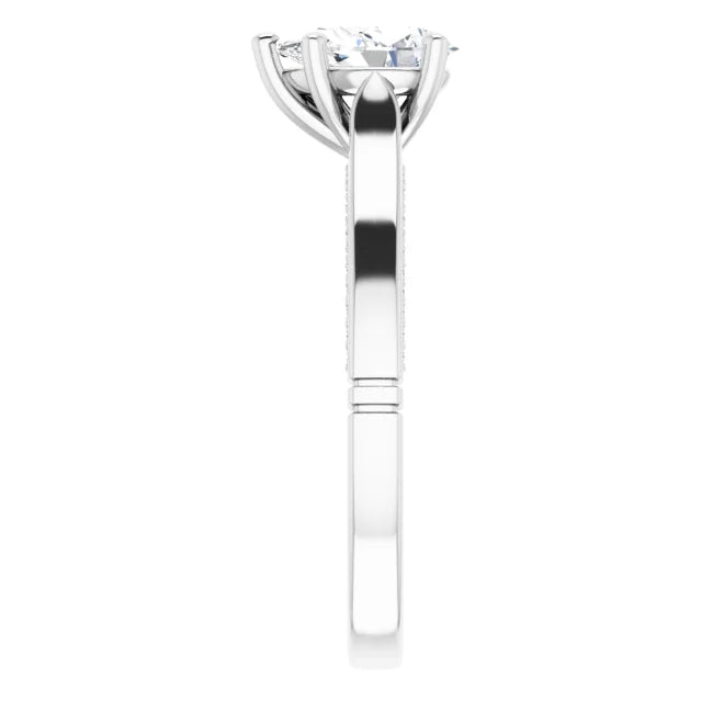 14K White Gold 0.98 CTW Pear Accented Cathedral Lab Grown Diamond Engagement Ring