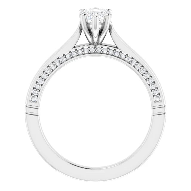 14K White Gold 0.98 CTW Pear Accented Cathedral Lab Grown Diamond Engagement Ring