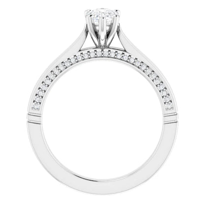 14K White Gold 0.98 CTW Pear Accented Cathedral Lab Grown Diamond Engagement Ring