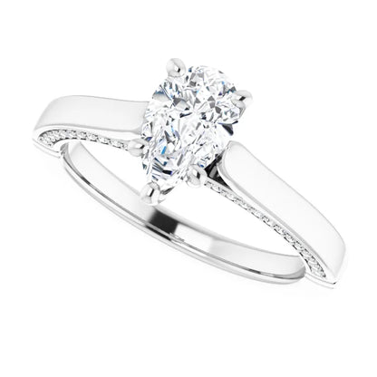 14K White Gold 0.98 CTW Pear Accented Cathedral Lab Grown Diamond Engagement Ring