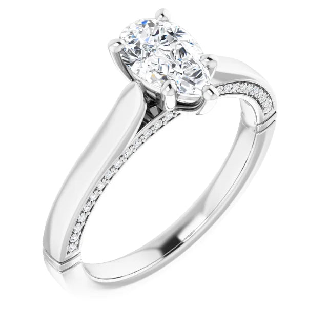 14K White Gold 0.98 CTW Pear Accented Cathedral Lab Grown Diamond Engagement Ring